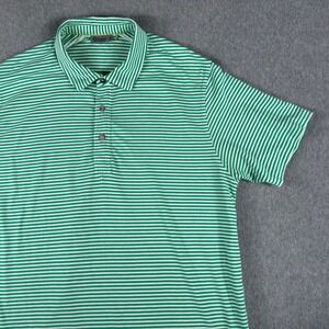 tasc Performance Men's Striped Stretch Polo Shirt Short Sleeve Green White M